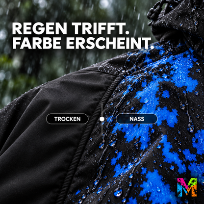 Regenjacke, die bei Nässe Farbe zeigt