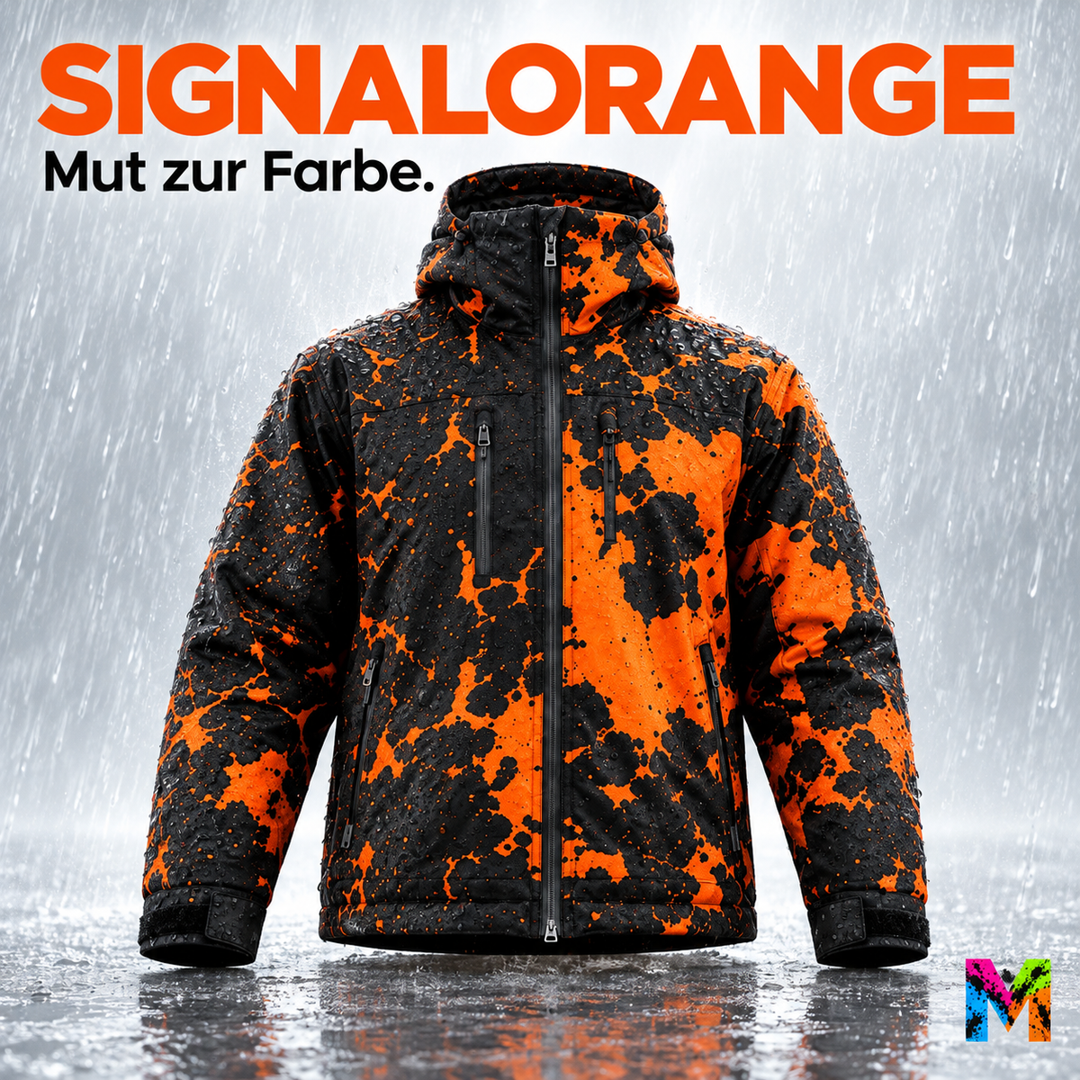 Regenjacke, die bei Nässe Farbe zeigt