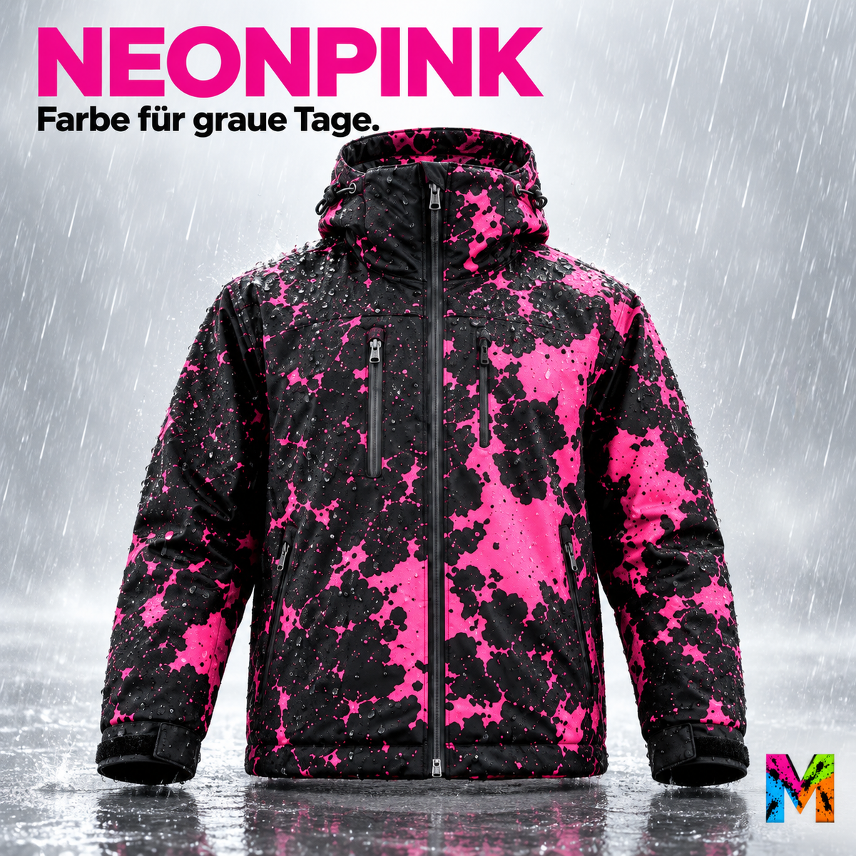 Regenjacke, die bei Nässe Farbe zeigt
