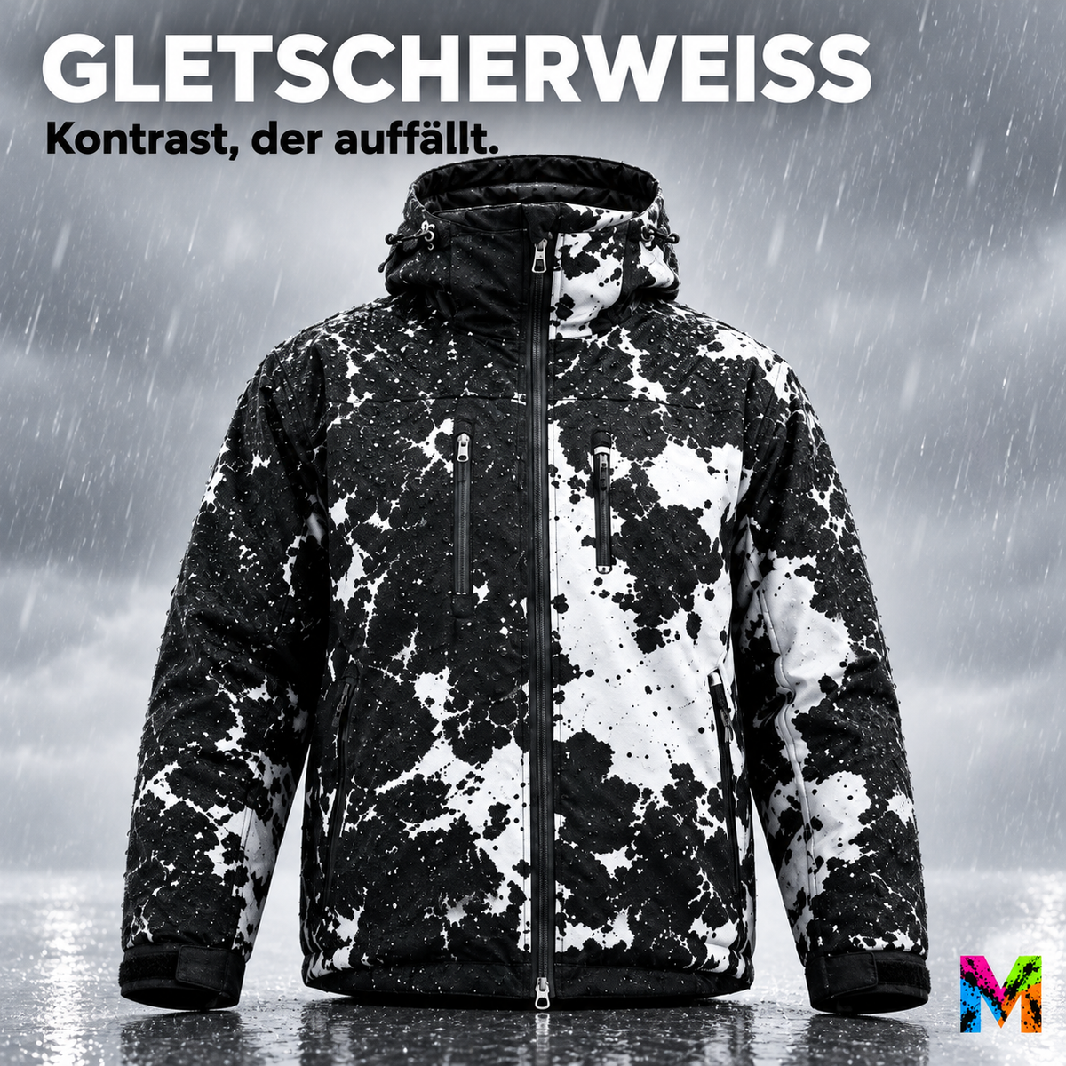 Regenjacke, die bei Nässe Farbe zeigt