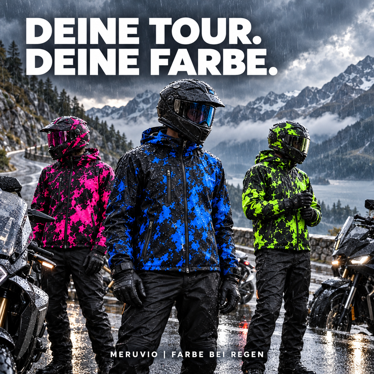 Regenjacke, die bei Nässe Farbe zeigt